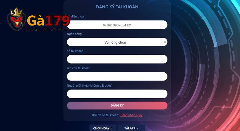 Đăng ký tài khoản chơi tài xỉu tại Ga179